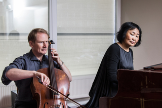 Harald Burmeister, actor/cellist with Larissa Pintora, music performer, Hamburg